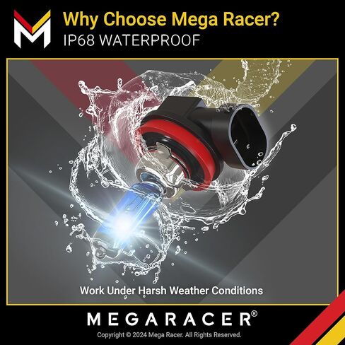 Mega Racer H11 Halogen Headlight Bulbs - 5000K Super White, 12V 100W, Xenon, PGJ19-2 Base, Automotive Bulb Replacement, IP68 Waterproof Rating, Pack of 2 in Saudi Arabia