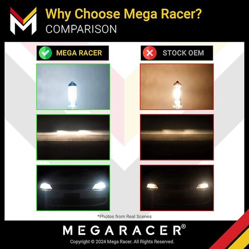 Mega Racer H11 Halogen Headlight Bulbs - 5000K Super White, 12V 100W, Xenon, PGJ19-2 Base, Automotive Bulb Replacement, IP68 Waterproof Rating, Pack of 2 in Saudi Arabia