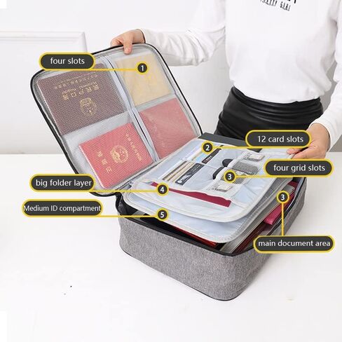 حقائب تنظيم الملفات مع قفل 3 طبقات، حقيبة تنظيم منزلية محمولة وآمنة للسفر للكمبيوتر المحمول والملفات والشهادات والهدايا (رمادي) in Kuwait