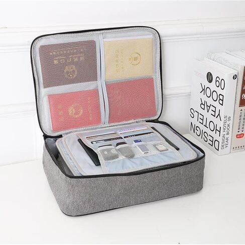 حقائب تنظيم الملفات مع قفل 3 طبقات، حقيبة تنظيم منزلية محمولة وآمنة للسفر للكمبيوتر المحمول والملفات والشهادات والهدايا (رمادي) in Kuwait