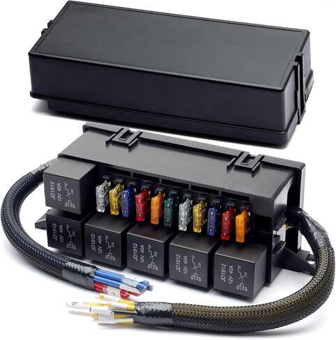Relay and Fuse Box 12V Automotive Pre Wired with 11 Slots ATC ATO Blade Fuses and 6 pcs 4Pin 40A Relay Panel, Waterproof Fuse Relay Block for Automotive in Saudi Arabia