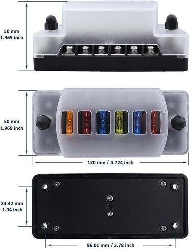 كتلة الصمامات المقاومة للماء 6 طرق 12 فولت مع صمامات سبائك الزنك للسيارات والقوارب والمركبات الترفيهية والشاحنات - تيار مستمر 12 فولت - 32 فولت 6 دوائر مستقلة حامل صندوق الصمامات البحرية السلبية الإيجابية in Kuwait