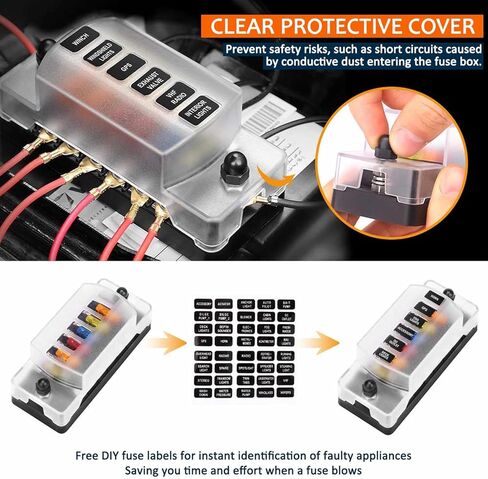 كتلة الصمامات المقاومة للماء 6 طرق 12 فولت مع صمامات سبائك الزنك للسيارات والقوارب والمركبات الترفيهية والشاحنات - تيار مستمر 12 فولت - 32 فولت 6 دوائر مستقلة حامل صندوق الصمامات البحرية السلبية الإيجابية in Kuwait