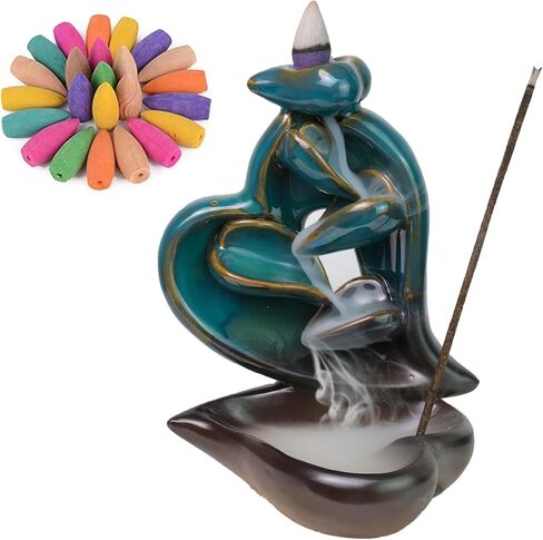 Heart Backflow Incense Holder, Ceramic Incense Burner Waterfall Fountain with 60 Incense Cones, Aromatherapy Ornament, Spiritual Decor Accessories for Stress & Anxiety Relief, Yoga, Meditation in Saudi Arabia