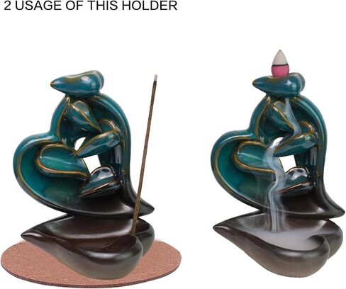 Heart Backflow Incense Holder, Ceramic Incense Burner Waterfall Fountain with 60 Incense Cones, Aromatherapy Ornament, Spiritual Decor Accessories for Stress & Anxiety Relief, Yoga, Meditation in Saudi Arabia