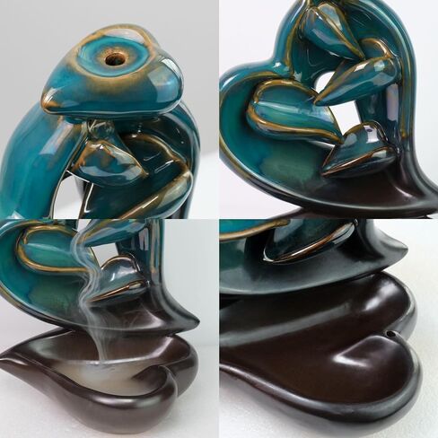 Heart Backflow Incense Holder, Ceramic Incense Burner Waterfall Fountain with 60 Incense Cones, Aromatherapy Ornament, Spiritual Decor Accessories for Stress & Anxiety Relief, Yoga, Meditation in Saudi Arabia