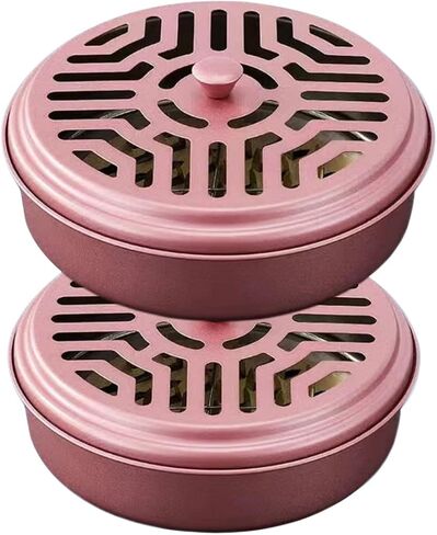 Heng Du Portable Mosquito Coil Holder, Mosquito Coil Holder with Lid, Retro Portable Mosquito Incense Burner for Home and Outdoor Camping Fireproof 2Pcs (Rose Gold) in Saudi Arabia