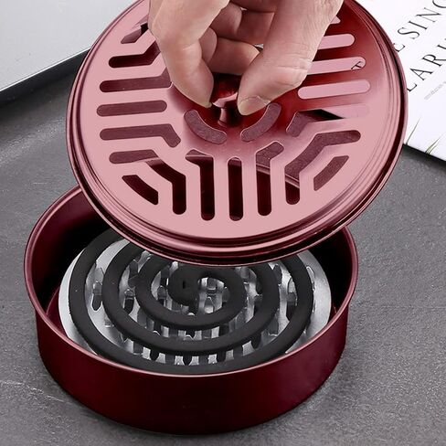 Heng Du Portable Mosquito Coil Holder, Mosquito Coil Holder with Lid, Retro Portable Mosquito Incense Burner for Home and Outdoor Camping Fireproof 2Pcs (Rose Gold) in Saudi Arabia
