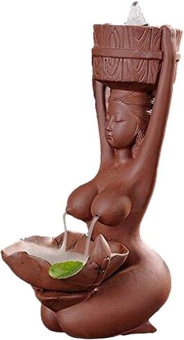 حامل البخور الجذاب الأنثوي ذو تدفق خلفي من السيراميك، بورسلين، مصنوع يدويًا، للمنزل والمكتب - نقطة التحدث المثالية - ارتفاع 8 1/4 بوصة (8.25 بوصة / 210 مم) in Kuwait