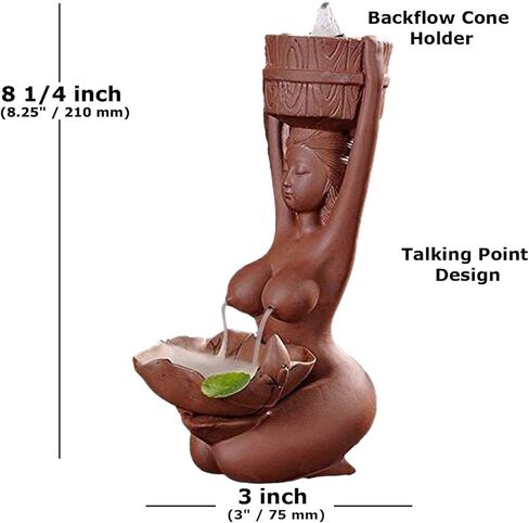 حامل البخور الجذاب الأنثوي ذو تدفق خلفي من السيراميك، بورسلين، مصنوع يدويًا، للمنزل والمكتب - نقطة التحدث المثالية - ارتفاع 8 1/4 بوصة (8.25 بوصة / 210 مم) in Kuwait