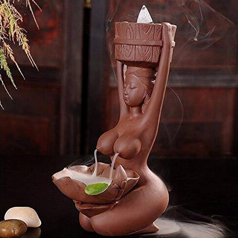 حامل البخور الجذاب الأنثوي ذو تدفق خلفي من السيراميك، بورسلين، مصنوع يدويًا، للمنزل والمكتب - نقطة التحدث المثالية - ارتفاع 8 1/4 بوصة (8.25 بوصة / 210 مم) in Kuwait