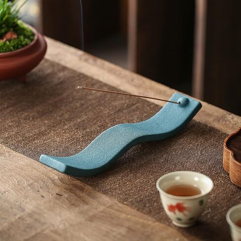 Green Incense Holder,Wave Incense Sticks Holder, Ceramic Incense Holder for Sticks, Ash Catcher for Incense Stick Suitable as a Gift and Decorate House (Green) in Saudi Arabia