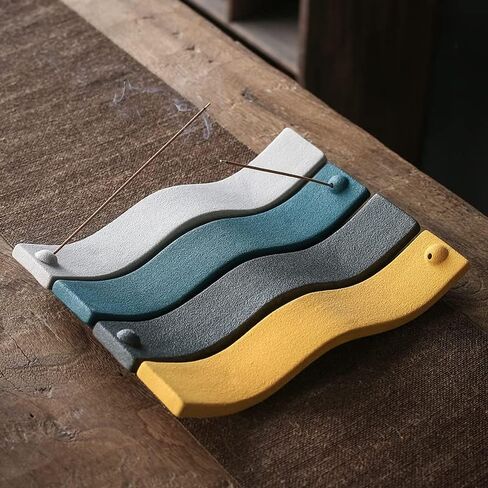 Green Incense Holder,Wave Incense Sticks Holder, Ceramic Incense Holder for Sticks, Ash Catcher for Incense Stick Suitable as a Gift and Decorate House (Green) in Saudi Arabia