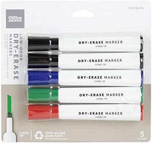أقلام تحديد قابلة للمسح الجاف منخفضة الرائحة معاد تدويرها بنسبة 100% من علامة Office Depot، نقطة إزميل، متنوعة، عبوة من 5 قطع in Saudi Arabia