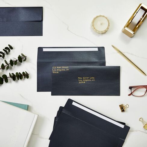 50 حزمة رقم 10 مظاريف عمل للدعوات، أسود معدني مع غطاء مربع (4 1/8 × 9 1/2 بوصة) in Kuwait