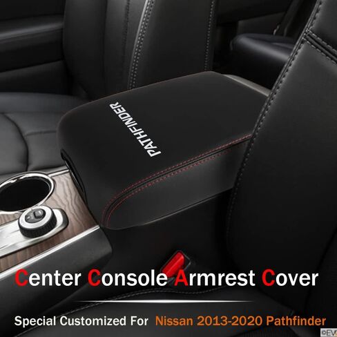 LEXLEY Center Console Pad Armrest Box Cover Waterproof Anti-Scratch Leather Protector Covers for Nissan 2013-2021 Pathfinder-Red Stitches in Kuwait