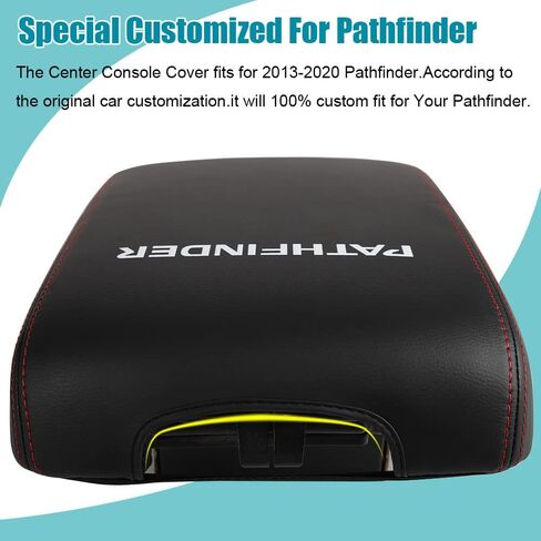 LEXLEY Center Console Pad Armrest Box Cover Waterproof Anti-Scratch Leather Protector Covers for Nissan 2013-2021 Pathfinder-Red Stitches in Kuwait