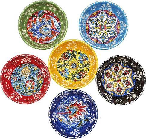 Turkish Tulips Design Hand Painted 6 Pcs Decorative Serving Ottoman Style Tiny Bowls & Hand Painted Ceramic Bowls - Best Gift Set Multicolor in Saudi Arabia