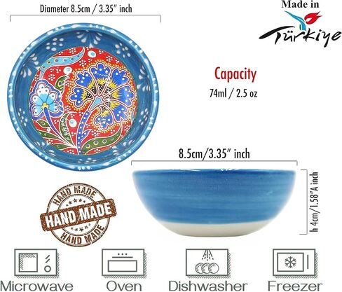 Turkish Tulips Design Hand Painted 6 Pcs Decorative Serving Ottoman Style Tiny Bowls & Hand Painted Ceramic Bowls - Best Gift Set Multicolor in Saudi Arabia