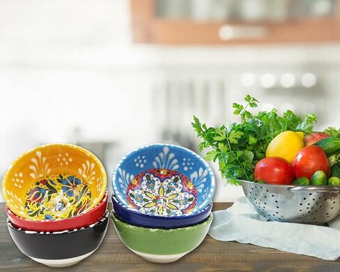 Turkish Tulips Design Hand Painted 6 Pcs Decorative Serving Ottoman Style Tiny Bowls & Hand Painted Ceramic Bowls - Best Gift Set Multicolor in Saudi Arabia