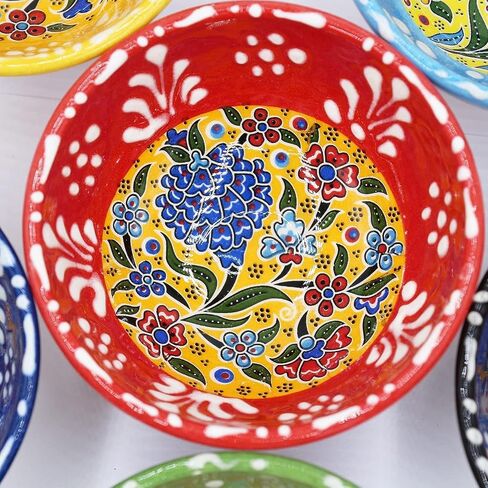 Turkish Tulips Design Hand Painted 6 Pcs Decorative Serving Ottoman Style Tiny Bowls & Hand Painted Ceramic Bowls - Best Gift Set Multicolor in Saudi Arabia