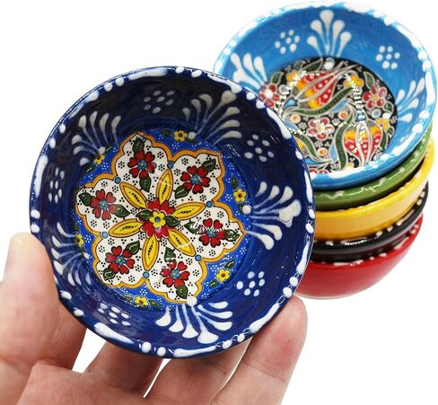 Turkish Tulips Design Hand Painted 6 Pcs Decorative Serving Ottoman Style Tiny Bowls & Hand Painted Ceramic Bowls - Best Gift Set Multicolor in Saudi Arabia