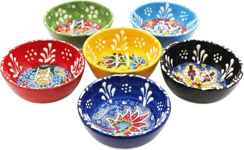 Turkish Tulips Design Hand Painted 6 Pcs Decorative Serving Ottoman Style Tiny Bowls & Hand Painted Ceramic Bowls - Best Gift Set Multicolor in Saudi Arabia