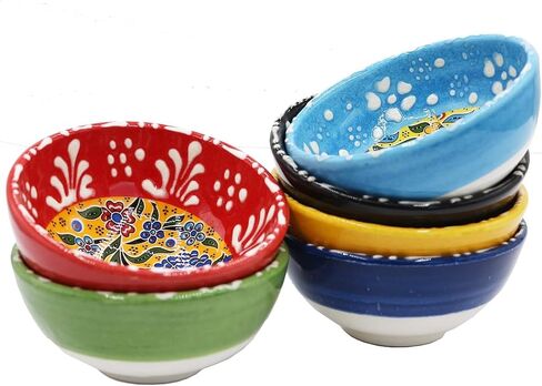 Turkish Tulips Design Hand Painted 6 Pcs Decorative Serving Ottoman Style Tiny Bowls & Hand Painted Ceramic Bowls - Best Gift Set Multicolor in Saudi Arabia