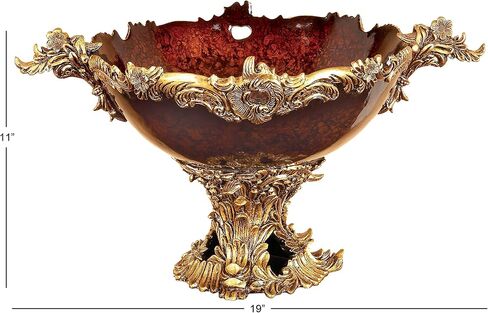 Deco 79 Polystone Intricate Carved Decorative Bowl, 19" x 14" x 11", Gold in Saudi Arabia