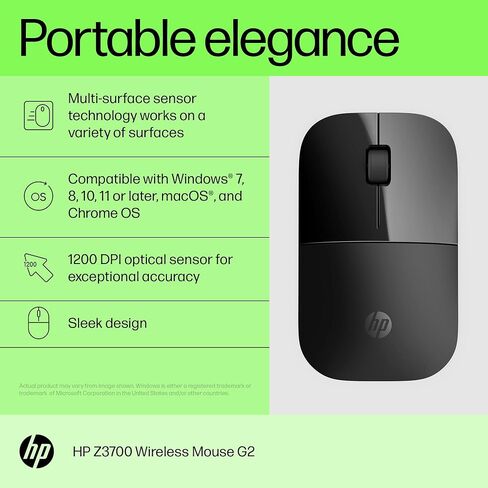 HP Z3700 G2 Wireless Mouse - White, Sleek Portable Design fits Comfortably Anywhere, 2.4GHz Wireless Receiver, Blue Optical Sensor, for Wins PC, Laptop, Notebook, Mac, Chromebook (681S1AA#ABL) in Saudi Arabia