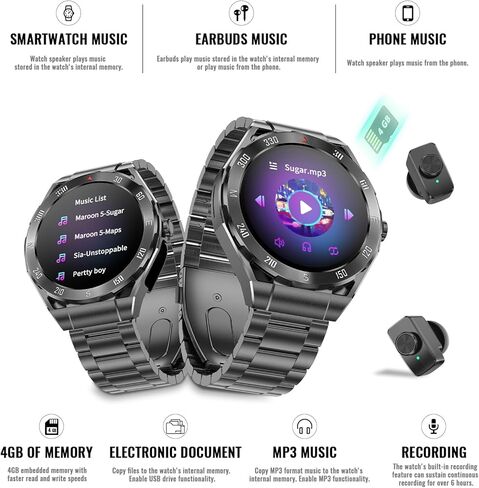 ساعة ذكية مع سماعات أذن لأجهزة Android وiPhone، شاشة AMOLED HD مقاس 1.43 بوصة، موسيقى محلية سعة 4 جيجابايت، الرد على المكالمات وإجراء المكالمات، متتبع اللياقة البدنية، تصميم رفيع للغاية، ساعة الكل في واحد مع سماعات أذن للرجال والنساء in Kuwait