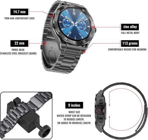 ساعة ذكية مع سماعات أذن لأجهزة Android وiPhone، شاشة AMOLED HD مقاس 1.43 بوصة، موسيقى محلية سعة 4 جيجابايت، الرد على المكالمات وإجراء المكالمات، متتبع اللياقة البدنية، تصميم رفيع للغاية، ساعة الكل في واحد مع سماعات أذن للرجال والنساء in Kuwait