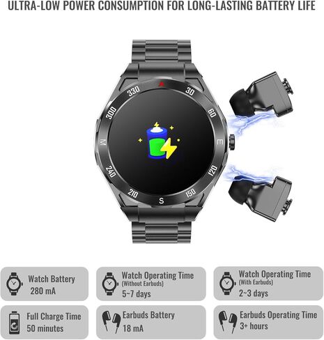 ساعة ذكية مع سماعات أذن لأجهزة Android وiPhone، شاشة AMOLED HD مقاس 1.43 بوصة، موسيقى محلية سعة 4 جيجابايت، الرد على المكالمات وإجراء المكالمات، متتبع اللياقة البدنية، تصميم رفيع للغاية، ساعة الكل في واحد مع سماعات أذن للرجال والنساء in Kuwait