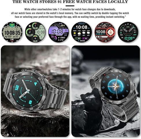 ساعة ذكية مع سماعات أذن لأجهزة Android وiPhone، شاشة AMOLED HD مقاس 1.43 بوصة، موسيقى محلية سعة 4 جيجابايت، الرد على المكالمات وإجراء المكالمات، متتبع اللياقة البدنية، تصميم رفيع للغاية، ساعة الكل في واحد مع سماعات أذن للرجال والنساء in Kuwait