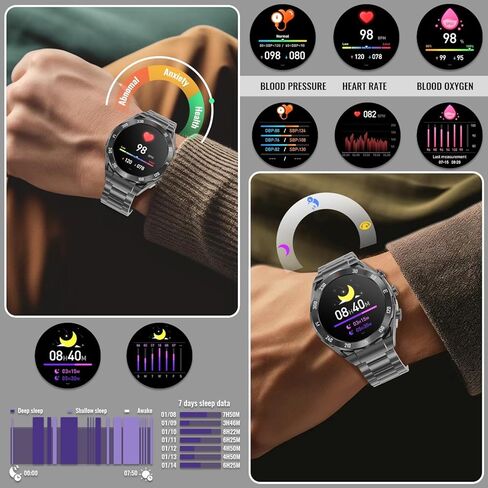 ساعة ذكية مع سماعات أذن لأجهزة Android وiPhone، شاشة AMOLED HD مقاس 1.43 بوصة، موسيقى محلية سعة 4 جيجابايت، الرد على المكالمات وإجراء المكالمات، متتبع اللياقة البدنية، تصميم رفيع للغاية، ساعة الكل في واحد مع سماعات أذن للرجال والنساء in Kuwait