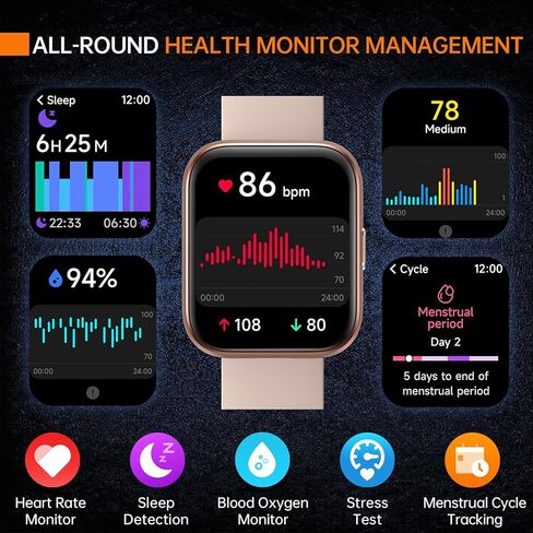 ساعة ذكية aeac للنساء Android وiPhone (Alexa/Answer/Make Call)، ساعات ذكية بشاشة عالية الدقة 1.8 بوصة مع عداد الخطى/معدل ضربات القلب/مراقبة النوم، مقاومة للماء IP68، أكثر من 100 جهاز تتبع رياضي in Kuwait