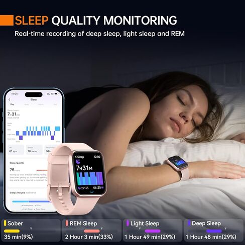 ساعة ذكية aeac للنساء Android وiPhone (Alexa/Answer/Make Call)، ساعات ذكية بشاشة عالية الدقة 1.8 بوصة مع عداد الخطى/معدل ضربات القلب/مراقبة النوم، مقاومة للماء IP68، أكثر من 100 جهاز تتبع رياضي in Kuwait