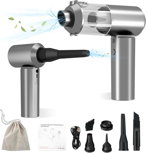Mini Car Vacuum Cleaner, 16000PA 4 in 1 Rechargeable Brushless Motor Handheld Vacuum Cleaner with LED, Portable Wireless Vacuum Cleaner for Car, Office and Home Cleaning (Silver Grey) in Saudi Arabia