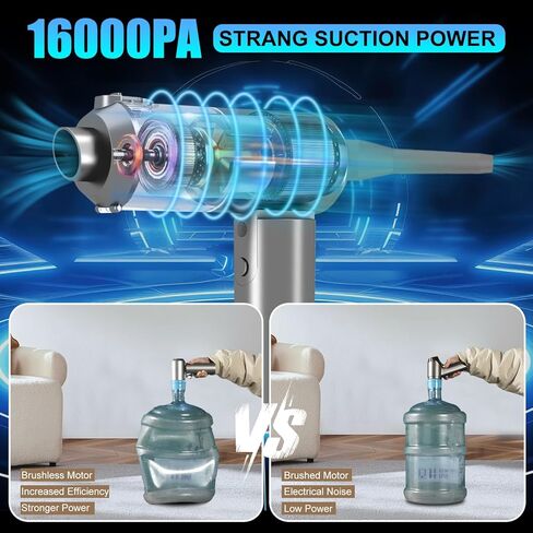 Mini Car Vacuum Cleaner, 16000PA 4 in 1 Rechargeable Brushless Motor Handheld Vacuum Cleaner with LED, Portable Wireless Vacuum Cleaner for Car, Office and Home Cleaning (Silver Grey) in Saudi Arabia