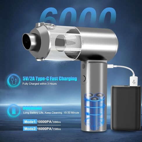 Mini Car Vacuum Cleaner, 16000PA 4 in 1 Rechargeable Brushless Motor Handheld Vacuum Cleaner with LED, Portable Wireless Vacuum Cleaner for Car, Office and Home Cleaning (Silver Grey) in Saudi Arabia