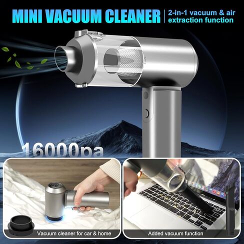Mini Car Vacuum Cleaner, 16000PA 4 in 1 Rechargeable Brushless Motor Handheld Vacuum Cleaner with LED, Portable Wireless Vacuum Cleaner for Car, Office and Home Cleaning (Silver Grey) in Saudi Arabia