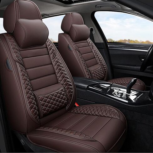 Vanseno Car Seat Cover,Universal Leather Automotive Seat Covers with Head Pillow Fit for Most Sedans SUV .Breathable,Waterproof, Anti-Slip, Airbag Compatible（Brown Full Set in Saudi Arabia