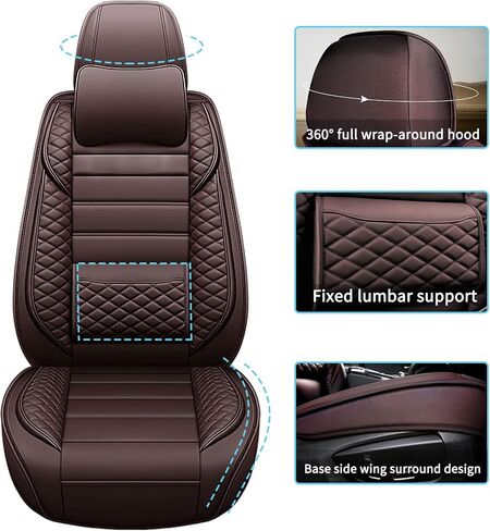 Vanseno Car Seat Cover,Universal Leather Automotive Seat Covers with Head Pillow Fit for Most Sedans SUV .Breathable,Waterproof, Anti-Slip, Airbag Compatible（Brown Full Set in Saudi Arabia
