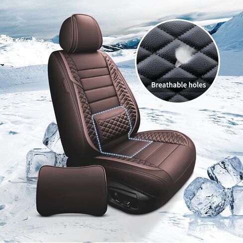 Vanseno Car Seat Cover,Universal Leather Automotive Seat Covers with Head Pillow Fit for Most Sedans SUV .Breathable,Waterproof, Anti-Slip, Airbag Compatible（Brown Full Set in Saudi Arabia