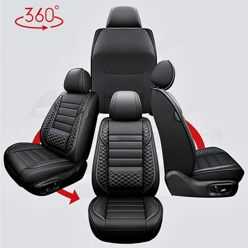 Vanseno Car Seat Cover,Universal Leather Automotive Seat Covers with Head Pillow Fit for Most Sedans SUV .Breathable,Waterproof, Anti-Slip, Airbag Compatible（Brown Full Set in Saudi Arabia