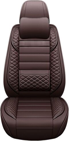 Vanseno Car Seat Cover,Universal Leather Automotive Seat Covers with Head Pillow Fit for Most Sedans SUV .Breathable,Waterproof, Anti-Slip, Airbag Compatible（Brown Full Set in Saudi Arabia