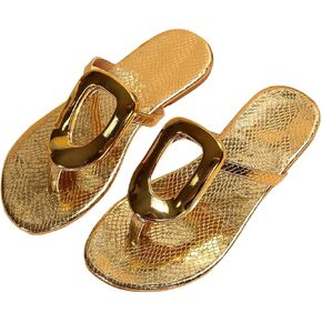 Gorglitter Women's Metallic Flip Flops Flat Sandals Thong Open Toe Beach Summer Summer 2025 Slip on Slide Shoes