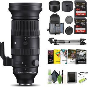 Sigma 60-600mm F4.5-6.3 DG DN OS Compatible with Sony E Mount + Bundle with Video Tripod 72" + 2X Extreme PRO 64GB Memory Card + Lens Cap Keeper + USB Card Reader + Camera Lens Bag and More