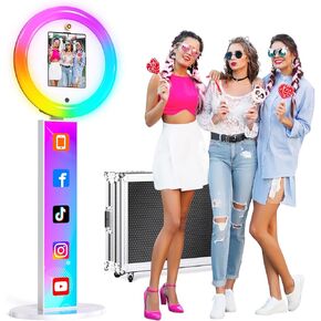 Portable Photo Booth for iPads 10.2" to 13" with Provide Cyratok APP/Voice Control 22" RGB Fill Light Photobooth Machine Customized Logo Selfie Stand for Halloween Rental Wedding