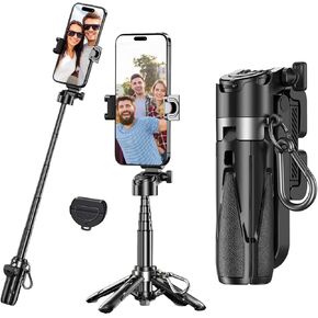 Pocket Phone Tripod for Video Vlog Recording, 3-in-1 Mini Portable Multifunctional Selfie Stick with Remote Capture Photos, Extendable Handheld Cell Phone Tripod Stand(Black)